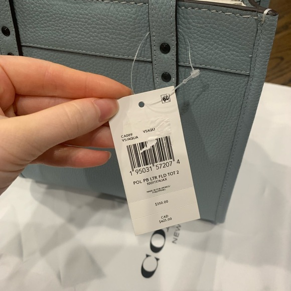 New Coach Field Tote Pebble Leather 22 Light Blue - Picture 12 of 15